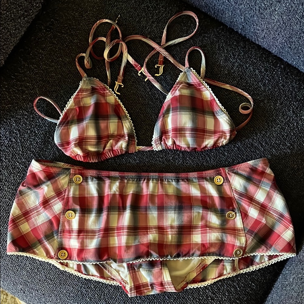 Juicy Couture Red and White Plaid Swimsuit